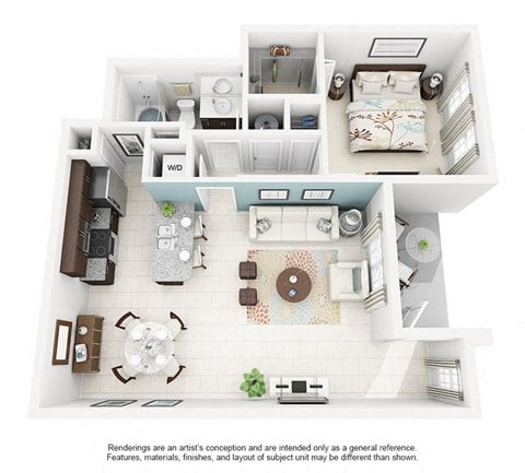 Floor plan for 1 bed, 1 bath, 812 sqft